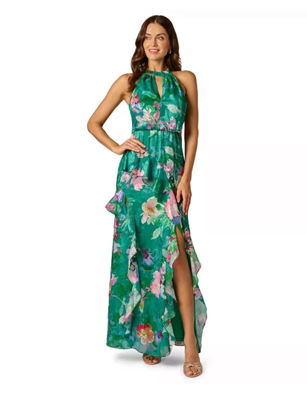 Adrianna Papell Petite Printed Halter-Neck Mermaid Dress 8P NWT